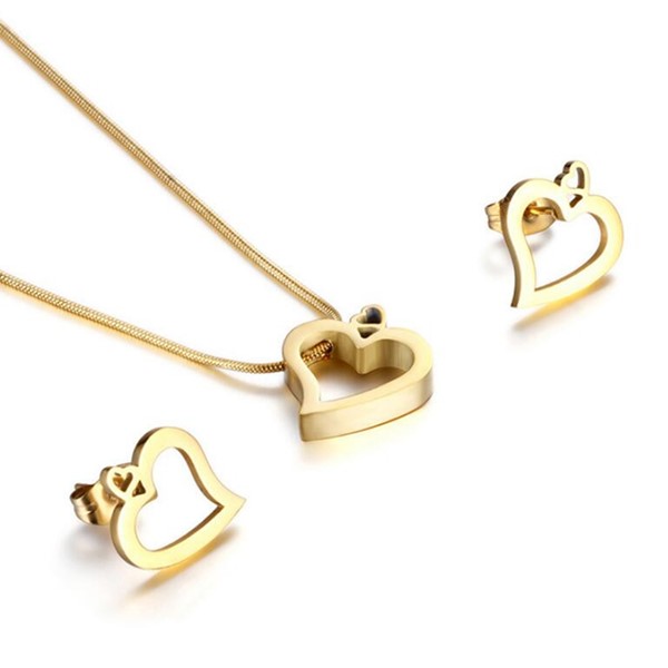 Heart Earrings and Necklace Minimalist Jewelry Set for Women