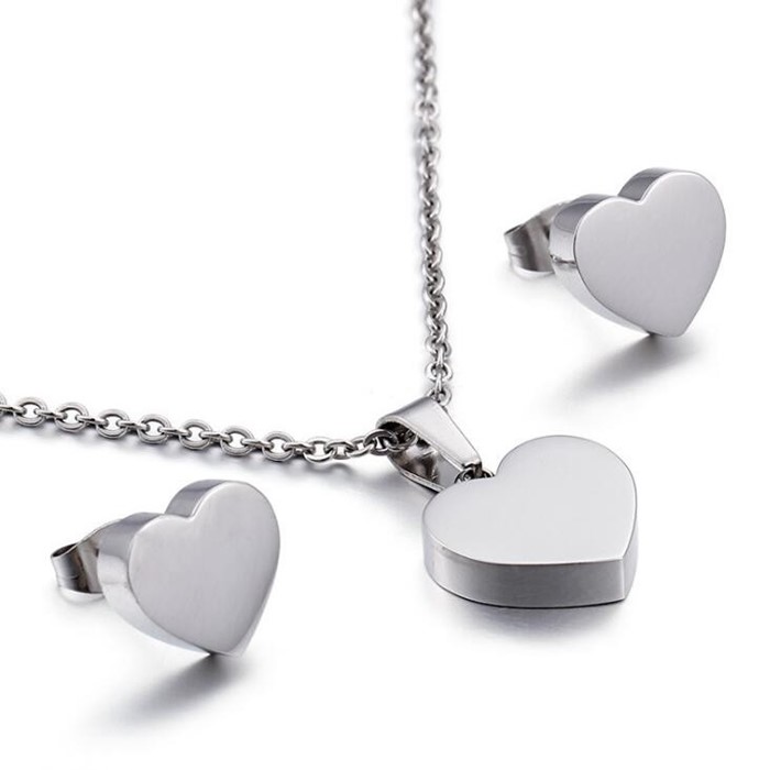 Surgical Stainless Steel Heart Shape Earrings and Necklaces  Minimalist Jewelry Set