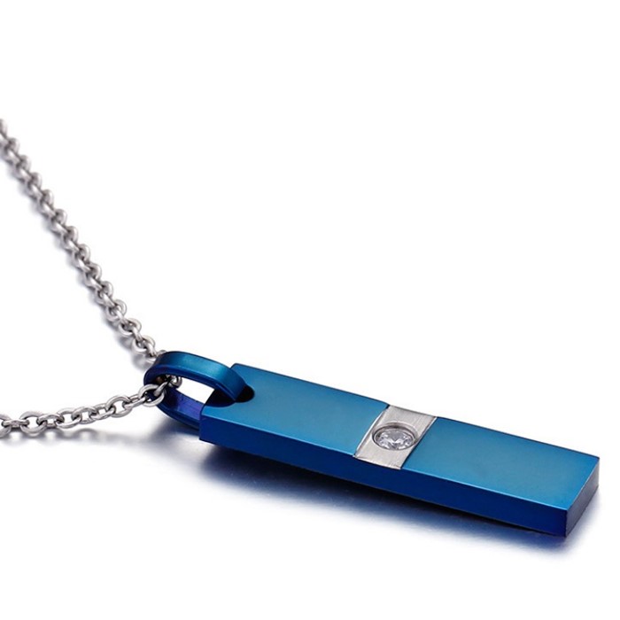 316L mens stainless steel pendant Dog Tag Blue Pendant with Cubic Zircon Stone