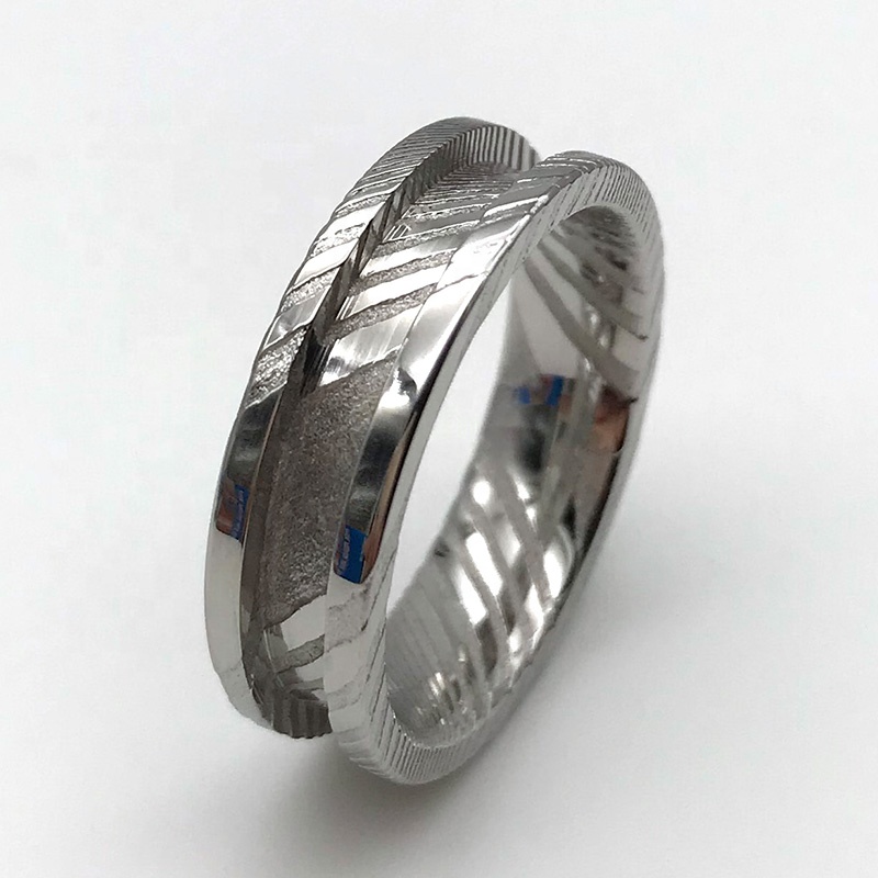 DIY Inlay Wood Opal Stones Damascus Steel Ring Core Blank