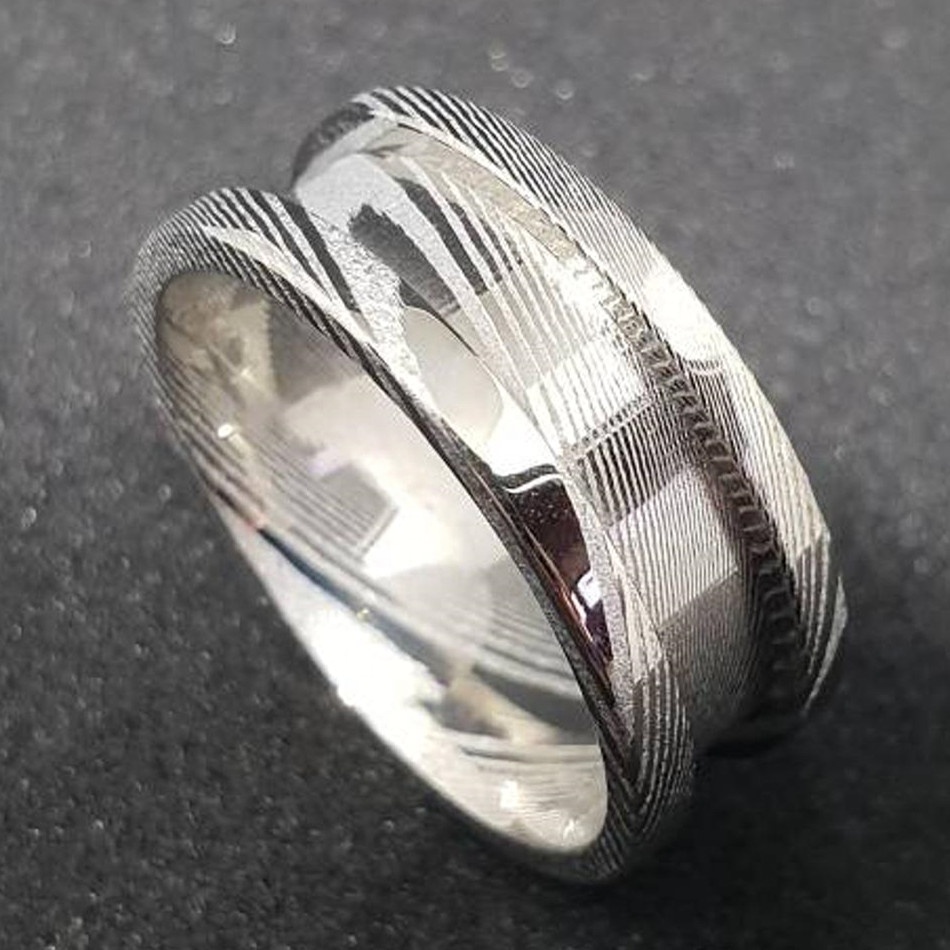 Custom Damascus Steel Ring Black for Inlay