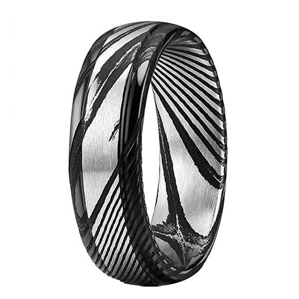 JaneE watery or wavy patterns damascus steel engagement ring wholesale for wedding-2