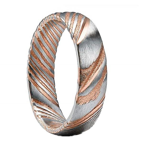 wood veneer inlay damascus steel wedding band mens wholesale for engagement JaneE-2