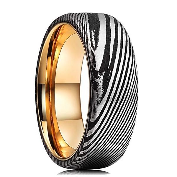 Gold and Black Plating Damascus Steel Men Ring Biker Punk Ring-2